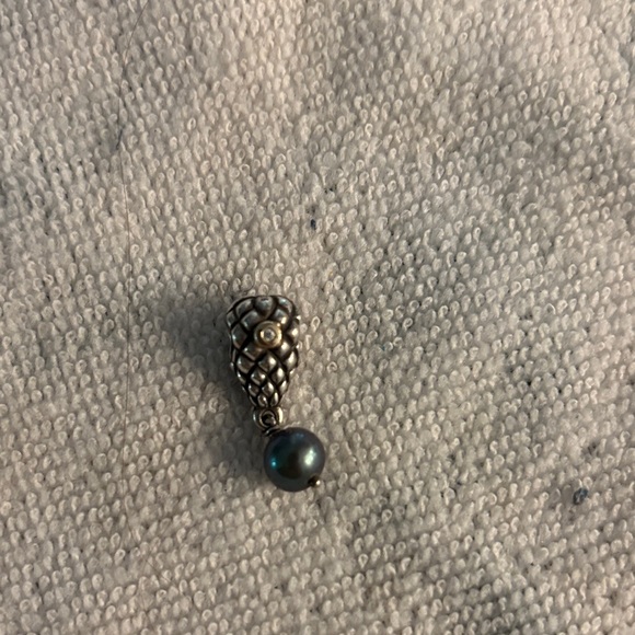 Genuine Pandora Silver & 14ct Gold Grape w Black Pearl & Diamonds Charm 790547D - Picture 3 of 4